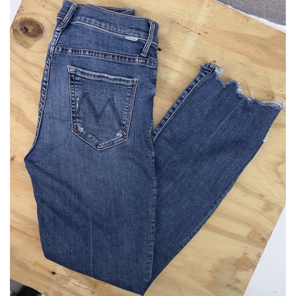Mother Insider Crop Step Chew Jeans 27 Blue Denim Mid Rise Dancing On Coals 1417